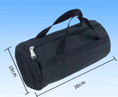 Flamingo Black Case with measurements; zipper, handles, and logo.