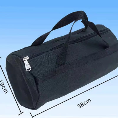 Flamingo Black Case with measurements; zipper, handles, and logo.