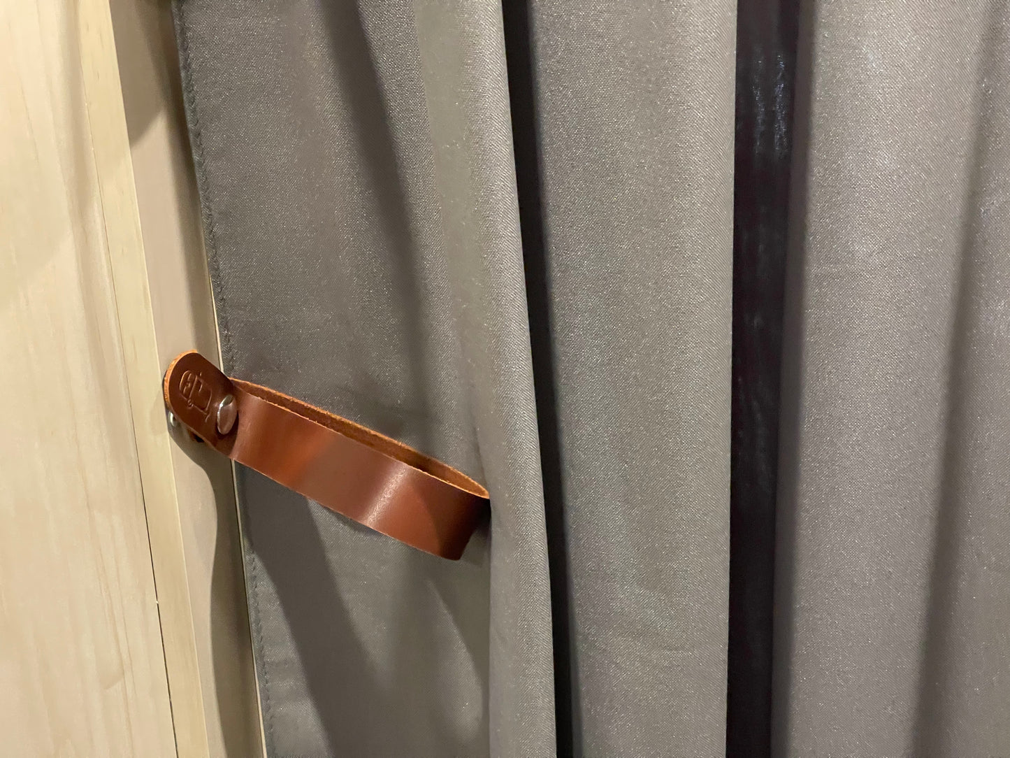 Leather Curtain Strap for Airstream Trailers with Split Bath or Single Curtain