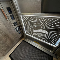 Airboard scooter displayed in industrial setting with close-up view